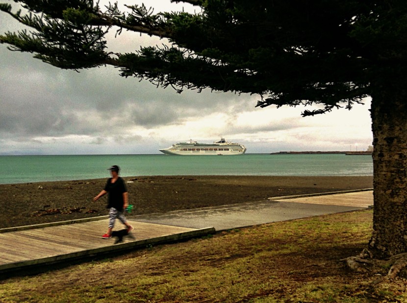The Dawn Princess heading out into uncertain waters as the first drops of Cyclone Pam started falling.
