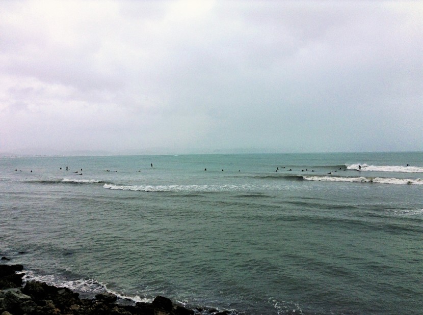 50+ surfers hit the more sheltered waters in Ahuriri for some small swells.  Meanwhile, on the other side of the port...